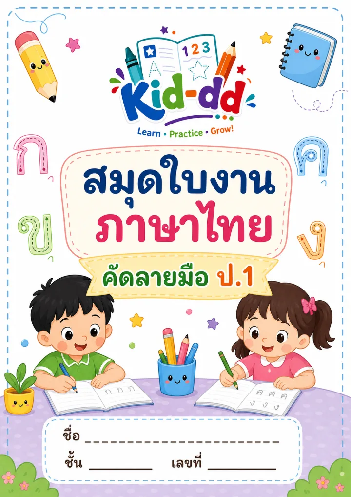 หน้าปกตัวอย่างใบงาน คัดลายมือ ภาษาไทย ป.1