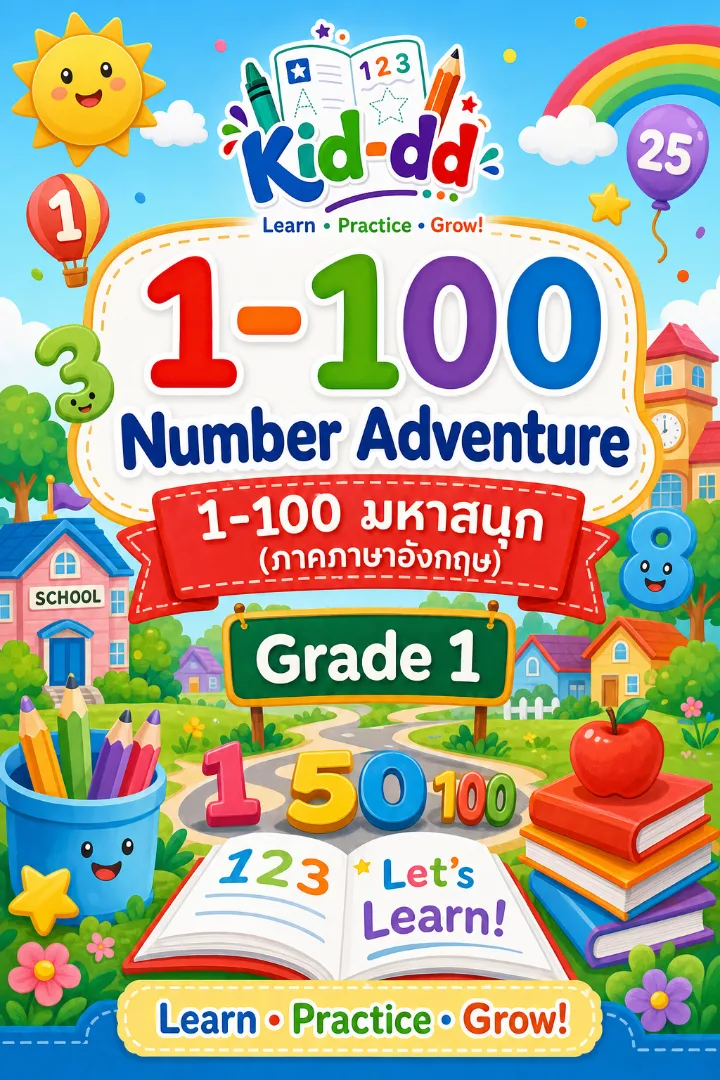 หน้าปกตัวอย่างใบงาน 1-100 Number Adventure
